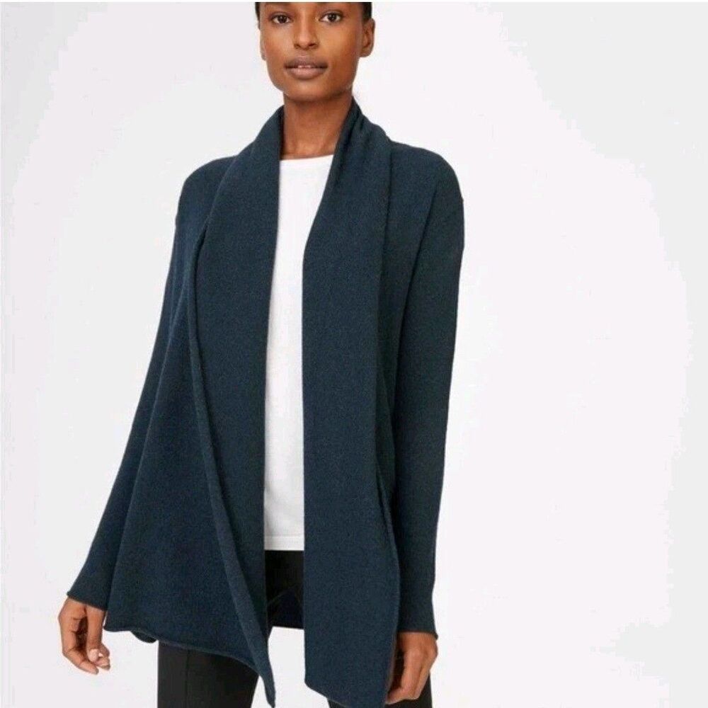 100% Cashmere Cardigan Sweater Womens XS / S Black  Club Monaco Open Waterfall